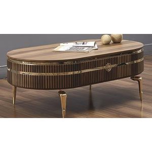 Casa Padrino luxe Art Deco salontafel bruin/goud 120 x 67 x H. 42 cm - Ovale woonkamertafel met lade - Luxe Woonkamermeubels - Art Deco meubels