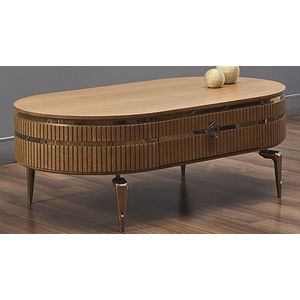 Casa Padrino luxe Art Deco salontafel lichtbruin/goud 120 x 67 x H. 42 cm - Ovale woonkamertafel met lade - Luxe Woonkamermeubels - Art Deco meubels