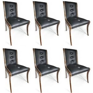 Casa Padrino Luxe lederen eetkamerstoel set van 6 met glitterstenen zwart/bruin 50 x 47 x H 95 cm - echt lederen keukenstoelen - echt lederen meubels - luxe meubels
