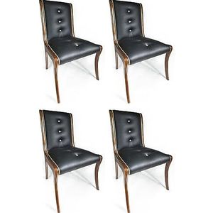 Casa Padrino Luxe lederen eetkamerstoel set van 4 met glitterstenen zwart/bruin 50 x 47 x H 95 cm - echt lederen keukenstoelen - echt lederen meubels - luxe meubels