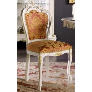 Casa Padrino luxe barokke eetkamerstoel bordeaux rood/wit/goud - Prachtige barokke stijl massief houten stoel met patroon - Barok eetkamermeubilair - Luxe kwaliteit - Made in Italy