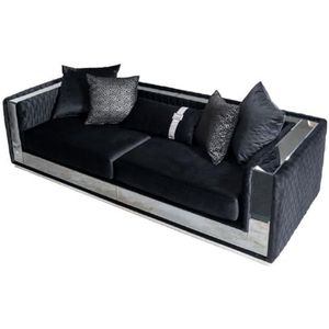 Casa Padrino luxe 3-zitsbank zwart/zilver 220 x 90 x H. 70 cm - Spiegelbank in de woonkamer - Hotelbank - Woonkamermeubilair - Hotelmeubilair - Luxe meubels