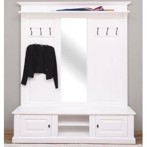 Casa Padrino Landelijke garderobe wit 180 x 41 x H. 210 cm - Massief houten kledingkast met spiegel - Massief houten kastmeubilair - Landelijke kledingmeubelen