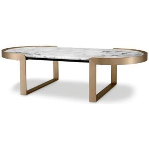 Casa Padrino luxe salontafel messing/wit 120 x 60,5 x H. 32,5 cm - Ovale woonkamertafel met marmeren blad - Woonkamermeubels - Luxe meubels - Luxe collectie