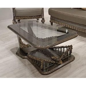 Casa Padrino luxe barokke salontafel met glazen blad grijs/goud - Rechthoekige barokke stijl massief houten woonkamertafel - Barok meubilair - Luxe meubels in barokke stijl