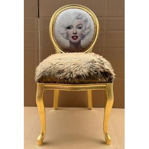 Casa Padrino Luxe barokke eetkamerstoel Marilyn Monroe bruin/multicolor/goud - Handgemaakte pop art design stoel met imitatiebont - Barok eetkamer meubels