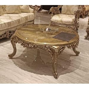 Casa Padrino Luxe barokke salontafel goud - ronde massief houten woonkamertafel in barokstijl - barok meubilair - luxe meubels in barokstijl - barok decor - edel & prachtig
