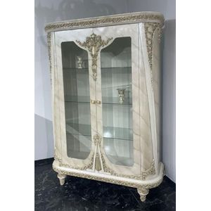 Casa Padrino Luxe barok vitrine beige / grijs / goud - prachtige massief houten vitrinekast met 2 glazen deuren - luxe meubels in barokstijl - barokke meubels - edel & prachtig