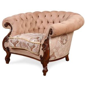 Casa Padrino Luxe barokke woonkamer stoel roze/wit/donkerbruin - handgemaakte barokke stijl fauteuil - prachtige luxe woonkamer meubels in barokstijl - barok meubilair - elegant en prachtig