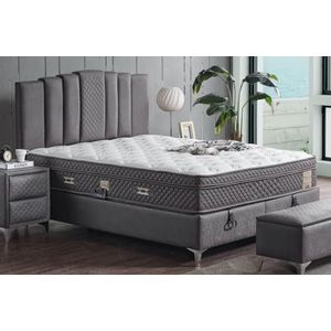 Casa Padrino luxe tweepersoonsbed grijs/wit/zilver 180 x 200 cm - Massief houten bed met hoofdeinde en matras - Slaapkamermeubilair - Hotelmeubilair - Luxe meubels - Luxe interieur