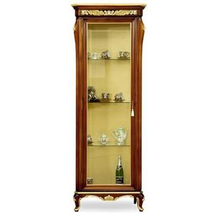 Casa Padrino luxe barokke vitrinekast bruin/goud - Prachtige massief houten vitrine met glazen deur en glazen planken - Handgemaakt barok meubilair - Noble & Magnificent