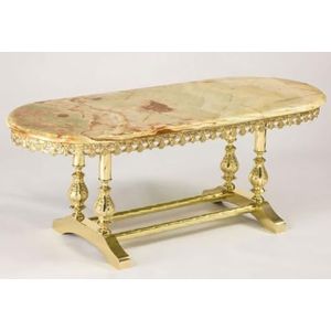 Casa Padrino luxury baroque coffee table gold 121 x 51 x H. 47 cm - Oval brass living room table with solid wood table top - Living room furniture in baroque style - Noble baroque furniture