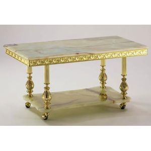 Casa Padrino luxury baroque coffee table gold 121 x 51 x H. 47 cm - Oval brass living room table with solid wood table top - Living room furniture in baroque style - Noble baroque furniture