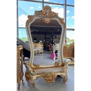 Casa Padrino barokke spiegel met bank wit/grijs/veelkleurig/goud - Prachtige barokke spiegelconsole - Garderobe meubels barokke stijl - Barok meubilair
