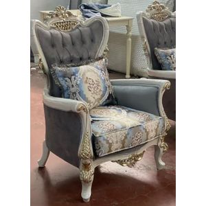 Casa Padrino luxe barokke fauteuil grijs/veelkleurig/wit/goud - Handgemaakte woonkamer fauteuil met elegant patroon - Barok woonkamermeubilair - Noble & magnifiek