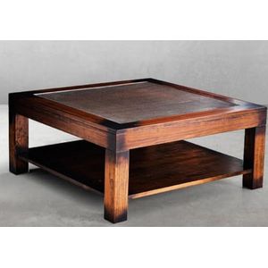 Casa Padrino luxe vintage stijl salontafel bruin 100 x 100 x H. 45,5 cm - Vierkante massief houten woonkamertafel met glazen blad - Vintage stijl meubels - Luxe meubels