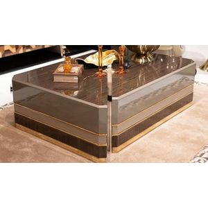 Casa Padrino luxe salontafel set van 2 bruin/grijs/goud - Luxe massief houten woonkamertafels - Woonkamer meubels - Luxe meubels