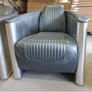 Casa Padrino Art Deco aluminum armchair real leather brown - Club armchair - Lounge chair - Airplane flight furniture