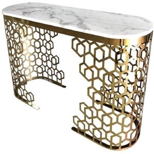 Casa Padrino Luxe console wit/goud 140 x 40 x H. 80 cm - consoletafel met kunstmarmer tafelblad - woonkamermeubels - luxe meubels - luxe meubels - luxe inrichting