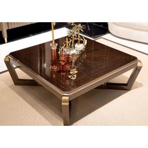 Casa Padrino Luxe salontafel bruin/goud - vierkante woonkamertafel van massief hout - woonkamermeubels - luxe meubels - luxe collectie