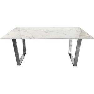 Casa Padrino Luxe eettafel wit/zilver 160 x 80 x H 75 cm - eetkamer tafel met kunstmarmer tafelblad - eetkamer meubels - luxe meubels - luxe inrichting