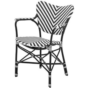 Casa Padrino luxury dining chair with armrests black/white 56 x 66.5 x H. 87 cm - Weatherproof aluminum chair with seat cushion - Garden Terrace Chair - Luxury Quality