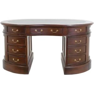 Casa Padrino luxe mahonie bureau donkerbruin/groen 158 x 87 x H. 83 cm - Ovale massief houten bureautafel - Mahonie kantoormeubilair - Luxe kantoormeubilair