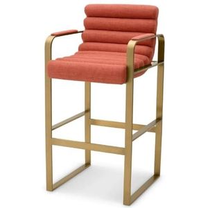 Casa Padrino luxe fluwelen barstoel met armleuningen oranje/messing 53,5 x 57,5 x H. 107 cm - Gestoffeerde rvs barkruk - Barmeubels - Luxe meubels - Luxe kwaliteit