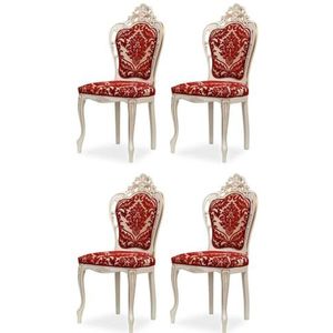 Casa Padrino Luxe barokke eetkamerstoel set van 4 met elegant patroon rood/wit/beige/goud - barokke stijl keukenstoelen - prachtige luxe eetkamermeubels in barokstijl - edel & prachtig