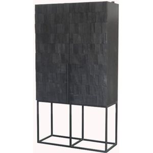 Casa Padrino Luxe kast met 2 deuren mat zwart/zwart 80 x 45 x H. 180 cm - massief houten kast met metalen poten - luxe meubels