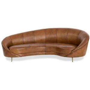 Casa Padrino Luxe lederen sofa bruin / messing 230 x 133 x H 83 cm - gebogen echt lederen woonkamer bank - woonkamer meubels - lederen meubels - luxe meubels