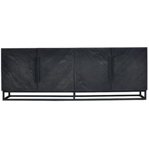 Casa Padrino Luxe massief houten dressoir zwart 220 x 43 x H. 80 cm - rustieke eikenhouten kast met 4 deuren - rustieke massief houten eetkamermeubels - luxe eetkamermeubel