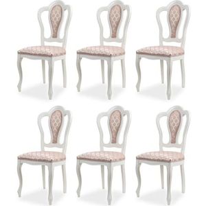 Casa Padrino Luxe barokke eetkamerstoel set van 6 met patroon roze/wit - prachtige barokstijl keukenstoelen - luxe eetkamermeubel in barokstijl - elegant en prachtig