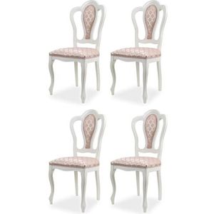 Casa Padrino Luxe barokke eetkamerstoel set van 4 met patroon roze/wit - prachtige barokstijl keukenstoelen - luxe eetkamermeubel in barokstijl - elegant en prachtig