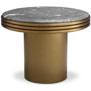 Casa Padrino luxury side table black/white/brass Ø 55 x H. 55.5 cm - Round stainless steel table with 2 semicircular ceramic plates - Living room furniture - Luxury Furniture