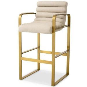 Casa Padrino luxe fluwelen barstoel met armleuningen zand/messing 53,5 x 57,5 x H. 107 cm - Gestoffeerde rvs barkruk - Barmeubilair - Luxe meubels - Luxe kwaliteit
