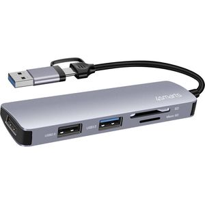 4smarts - Hub USB-A/USB-C naar 2x USB 2.0/USB 3.0/Kaartlezer SD/micro SD