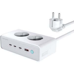 4smart Oplaad Station Bureau GaN 65W 3X USB-C  2X AC Stopcontact  USB-A Wit