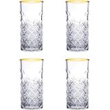 Pasabahce - Timeless Trinkgläser Set, Glas gold, Set aus 4 Longdrinkgläsern, für ein 4 Pers. Gedeck, in edler Kristall Optik, geschliffen gold