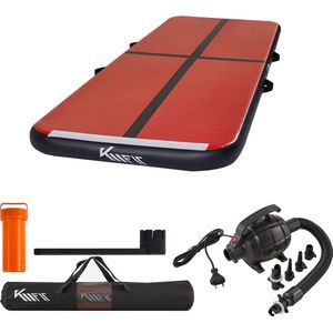 KM-Fit Airtrack - Turnmat - 3 m - Gymnastiekmat Opvouwbaar - Incl. elektrische pomp & patch kit - Rood