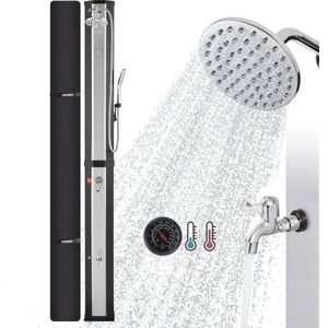 Arebos Solar Shower 60 L | met Handdouche & Thermometer | Watertemperatuur tot 60°C Pool Shower Camping | Ronde Douchekop | Snap-In Technologie | Incl. Hoes | Zwart-Zilver