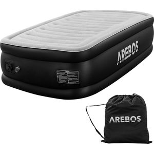 Arebos Opblaasbaar matras, zelfopblazend luchtbed, 203 × 95 �× 51 cm, geschikt voor 1 persoon, logeerbed met elektrische pomp, inclusief draagtas voor camping, thuis, grijs/antraciet