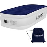 Arebos Opblaasbaar matras, zelfopblazend, 203 × 95 × 51 cm, geschikt voor 1 persoon, logeerbed met elektrische pomp, luchtmatras incl. draagtas voor camping/thuis, blauw/wit