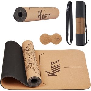 KM-Fit Yoga mat - Fitness mat - Sport mat - extra dik - anti slip - gemaakt van natuurrubber, TPE en katoen - Incl. yogariem & fascia duoball - Zwart