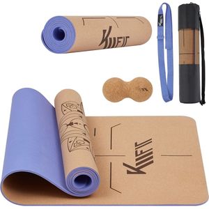 KM-Fit Yoga mat - Fitness mat - Sport mat - extra dik - anti slip - gemaakt van natuurrubber, TPE en katoen - Incl. yogariem & fascia duoball - Paars