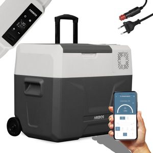 Arebos compressorkoelbox met wielen 39 liter | Elektrische vriesbox met APP-bediening voor koelen, vriezen en warmhouden | Koelbox tot -20 °C | Autokoelbox, 12/24 V 230V | Antraciet