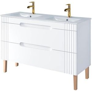 EINFACH GUTE MÖBEL Badkamer wasplaats Frasciati 120cm | stralend wit badkamermeubel met eiken accenten | (120cm inbouwwastafel staand)