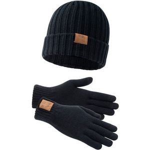 Lonsdale Deazley Unisex muts en handschoen set voor volwassenen, zwart.