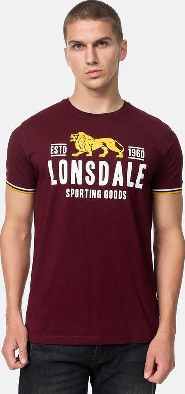 Lonsdale Heren Blagh T-shirt, Oxblood/geel/wit, S, 117452