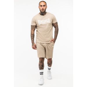 Lonsdale - Moy - Trainingsanzug - Beige/Wit - Katoen, T-Shirt & Shorts Set